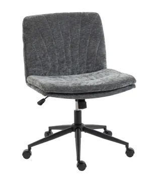 Silla de Oficina con Asiento Ancho sin Reposabrazos Ruedas Altura Ajustable Giratoria Función Basculante Gris