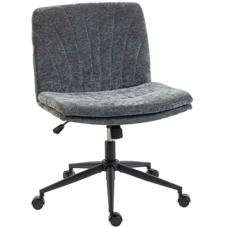Silla de Oficina con Asiento Ancho sin Reposabrazos Ruedas Altura Ajustable Giratoria Función Basculante Gris