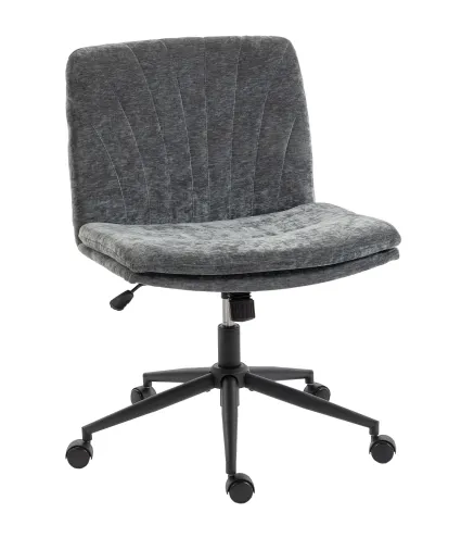 Silla de Oficina con Asiento Ancho sin Reposabrazos Ruedas Altura Ajustable Giratoria Función Basculante Gris