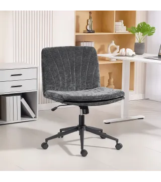 Silla de Oficina con Asiento Ancho sin Reposabrazos Ruedas Altura Ajustable Giratoria Función Basculante Gris
