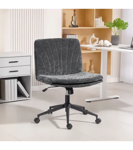 Silla de Oficina con Asiento Ancho sin Reposabrazos Ruedas Altura Ajustable Giratoria Función Basculante Gris