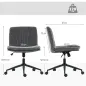 Silla de Oficina con Asiento Ancho sin Reposabrazos Ruedas Altura Ajustable Giratoria Función Basculante Gris