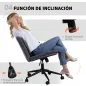 Silla de Oficina con Asiento Ancho sin Reposabrazos Ruedas Altura Ajustable Giratoria Función Basculante Gris