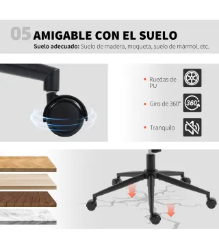 Silla de Oficina con Asiento Ancho sin Reposabrazos Ruedas Altura Ajustable Giratoria Función Basculante Gris