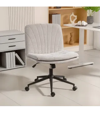 Silla de Oficina con Asiento Ancho sin Reposabrazos Ruedas Altura Ajustable Giratoria Función Basculante Beige