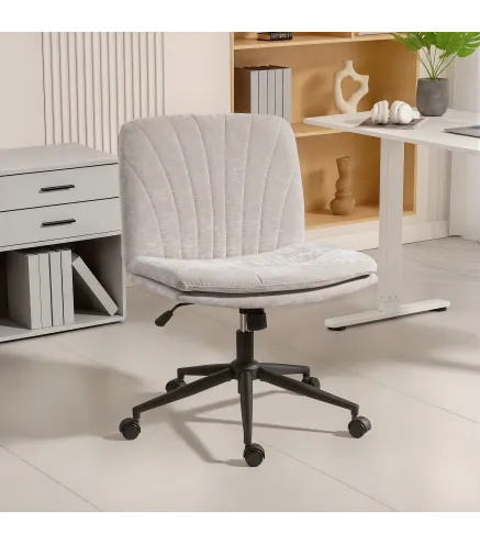 Silla de Oficina con Asiento Ancho sin Reposabrazos Ruedas Altura Ajustable Giratoria Función Basculante Beige