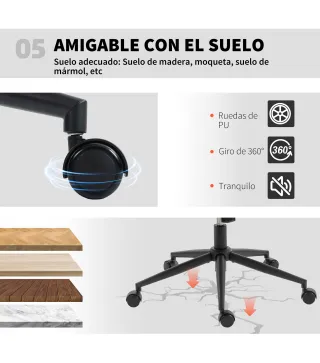 Silla de Oficina con Asiento Ancho sin Reposabrazos Ruedas Altura Ajustable Giratoria Función Basculante Beige