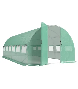 Invernadero de Túnel 6x3x2 m con Puerta con Bisagras 12 Ventanas de Malla y Estructura de Acero Galvanizado Verde