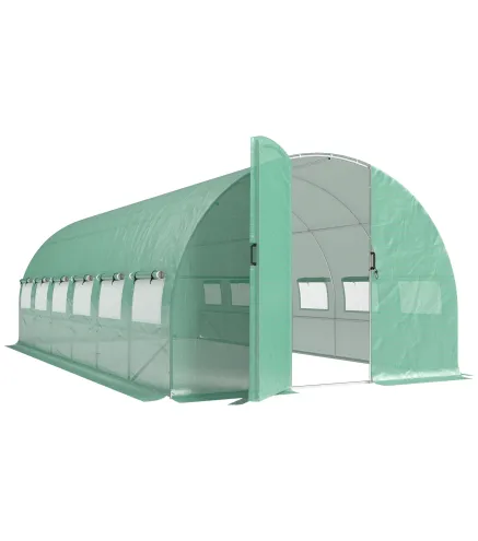 Invernadero de Túnel 6x3x2 m con Puerta con Bisagras 12 Ventanas de Malla y Estructura de Acero Galvanizado Verde