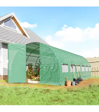 Invernadero de Túnel 6x3x2 m con Puerta con Bisagras 12 Ventanas de Malla y Estructura de Acero Galvanizado Verde