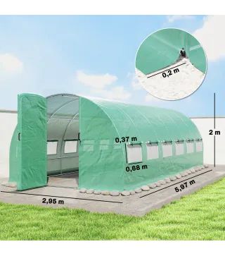 Invernadero de Túnel 6x3x2 m con Puerta con Bisagras 12 Ventanas de Malla y Estructura de Acero Galvanizado Verde