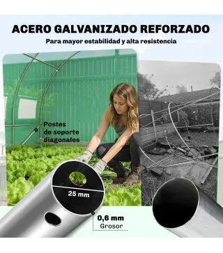 Invernadero de Túnel 6x3x2 m con Puerta con Bisagras 12 Ventanas de Malla y Estructura de Acero Galvanizado Verde