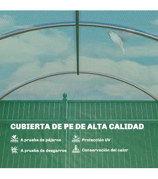 Invernadero de Túnel 6x3x2 m con Puerta con Bisagras 12 Ventanas de Malla y Estructura de Acero Galvanizado Verde