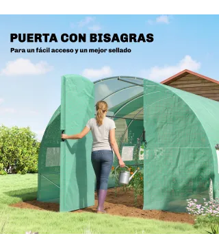Invernadero de Túnel 6x3x2 m con Puerta con Bisagras 12 Ventanas de Malla y Estructura de Acero Galvanizado Verde