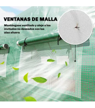 Invernadero de Túnel 6x3x2 m con Puerta con Bisagras 12 Ventanas de Malla y Estructura de Acero Galvanizado Verde