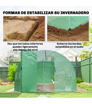 Invernadero de Túnel 6x3x2 m con Puerta con Bisagras 12 Ventanas de Malla y Estructura de Acero Galvanizado Verde