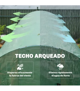 Invernadero de Túnel 6x3x2 m con Puerta con Bisagras 12 Ventanas de Malla y Estructura de Acero Galvanizado Verde