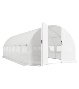 Invernadero de Túnel 6x3x2 m con Puerta con Bisagras 12 Ventanas de Malla y Estructura de Acero Galvanizado Blanco