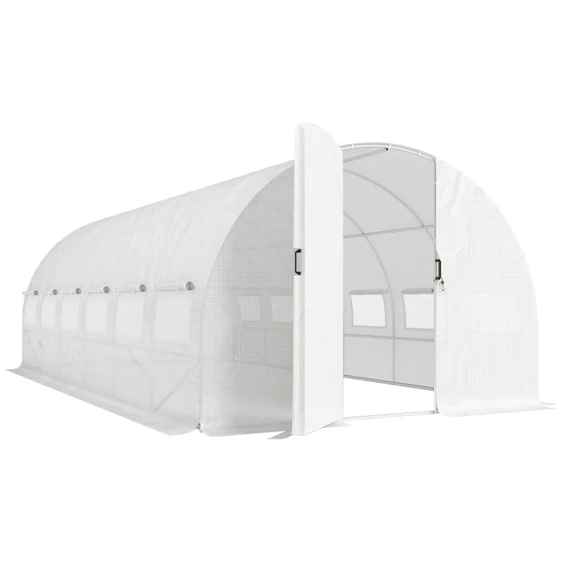 Invernadero de Túnel 6x3x2 m con Puerta con Bisagras 12 Ventanas de Malla y Estructura de Acero Galvanizado Blanco