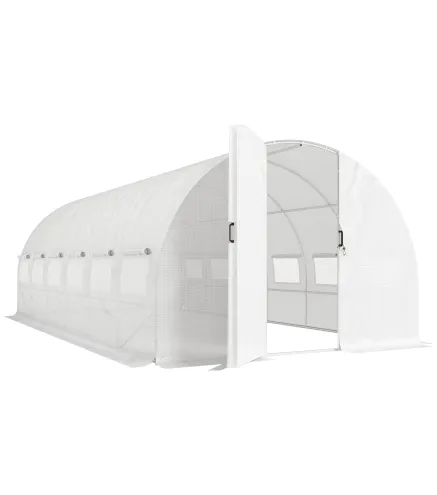 Invernadero de Túnel 6x3x2 m con Puerta con Bisagras 12 Ventanas de Malla y Estructura de Acero Galvanizado Blanco