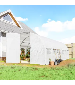 Invernadero de Túnel 6x3x2 m con Puerta con Bisagras 12 Ventanas de Malla y Estructura de Acero Galvanizado Blanco