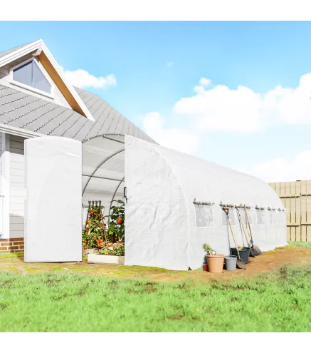 Invernadero de Túnel 6x3x2 m con Puerta con Bisagras 12 Ventanas de Malla y Estructura de Acero Galvanizado Blanco