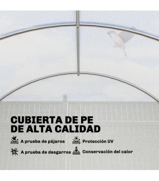 Invernadero de Túnel 6x3x2 m con Puerta con Bisagras 12 Ventanas de Malla y Estructura de Acero Galvanizado Blanco