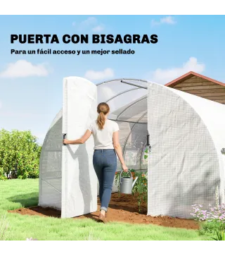 Invernadero de Túnel 6x3x2 m con Puerta con Bisagras 12 Ventanas de Malla y Estructura de Acero Galvanizado Blanco