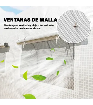 Invernadero de Túnel 6x3x2 m con Puerta con Bisagras 12 Ventanas de Malla y Estructura de Acero Galvanizado Blanco