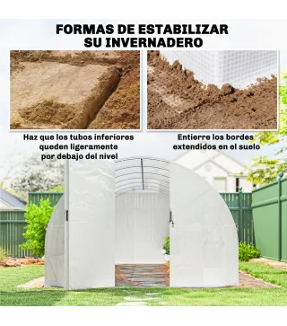 Invernadero de Túnel 6x3x2 m con Puerta con Bisagras 12 Ventanas de Malla y Estructura de Acero Galvanizado Blanco