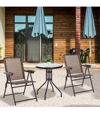 Conjunto Mesa y 2 Sillas Muebles para Jardín Exterior Patio Terraza Silla Plegable Respaldo Reclinable a 4 Niveles Texteline Mar