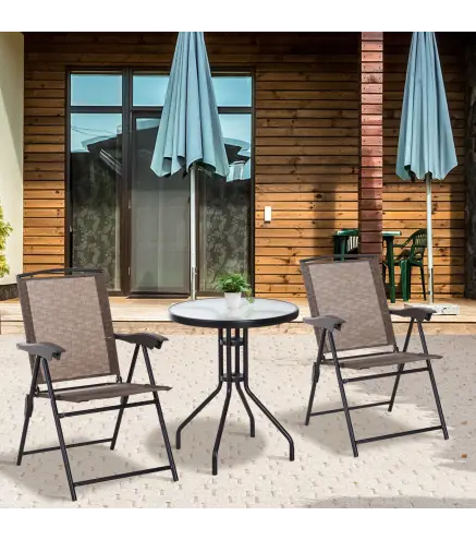 Conjunto Mesa y 2 Sillas Muebles para Jardín Exterior Patio Terraza Silla Plegable Respaldo Reclinable a 4 Niveles Texteline Mar