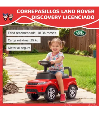 Coche Correpasillos con Licencia de Land Rover para Niños 18-36 Meses con Almacenaje Bocina Sonidos de Motor Rojo