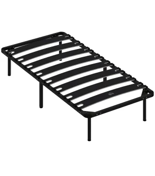 Estructura de Cama 90x190 cm con Marco de Acero Láminas de Álamo y Espacio de Almacenamiento Carga 350 kg Negro