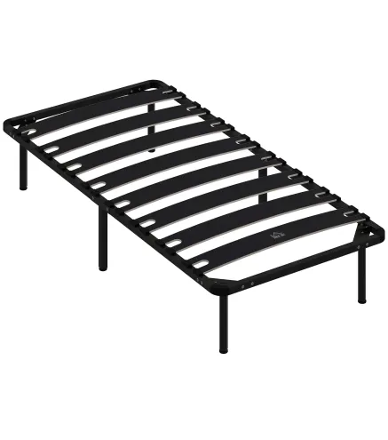 Estructura de Cama 90x190 cm con Marco de Acero Láminas de Álamo y Espacio de Almacenamiento Carga 350 kg Negro