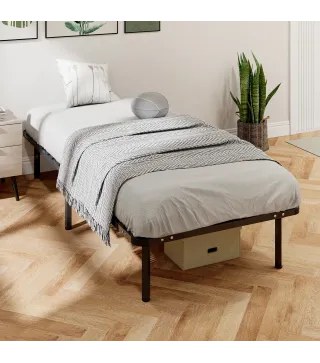 Estructura de Cama 90x190 cm con Marco de Acero Láminas de Álamo y Espacio de Almacenamiento Carga 350 kg Negro