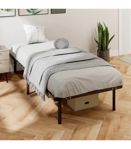 Estructura de Cama 90x190 cm con Marco de Acero Láminas de Álamo y Espacio de Almacenamiento Carga 350 kg Negro