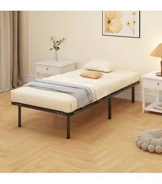 Estructura de Cama 90x190 cm con Marco de Acero Láminas de Álamo y Espacio de Almacenamiento Carga 350 kg Negro