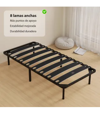 Estructura de Cama 90x190 cm con Marco de Acero Láminas de Álamo y Espacio de Almacenamiento Carga 350 kg Negro