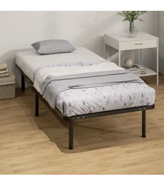 Estructura de Cama 90x190 cm con Marco de Acero Láminas de Álamo y Espacio de Almacenamiento Carga 350 kg Negro
