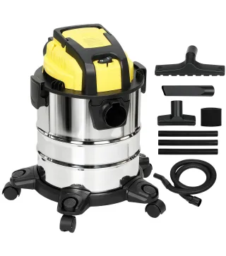 Aspirador en Seco y Húmedo 3 en 1 1200W con Función de Soplador Manguera 2 m Depósito Inoxidable 20L Amarillo