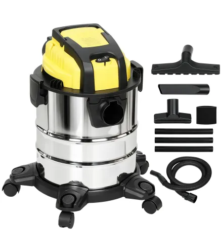 Aspirador en Seco y Húmedo 3 en 1 1200W con Función de Soplador Manguera 2 m Depósito Inoxidable 20L Amarillo