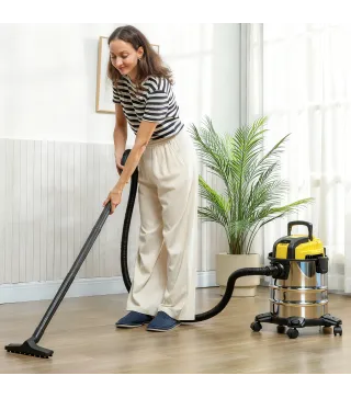 Aspirador en Seco y Húmedo 3 en 1 1200W con Función de Soplador Manguera 2 m Depósito Inoxidable 20L Amarillo