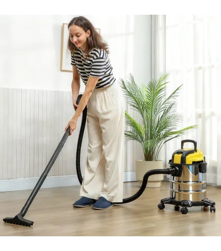 Aspirador en Seco y Húmedo 3 en 1 1200W con Función de Soplador Manguera 2 m Depósito Inoxidable 20L Amarillo