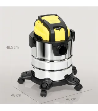 Aspirador en Seco y Húmedo 3 en 1 1200W con Función de Soplador Manguera 2 m Depósito Inoxidable 20L Amarillo