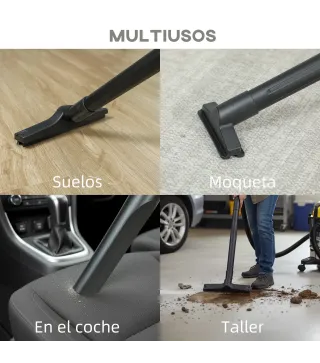 Aspirador en Seco y Húmedo 3 en 1 1200W con Función de Soplador Manguera 2 m Depósito Inoxidable 20L Amarillo