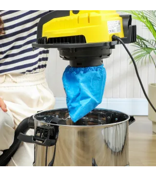 Aspirador en Seco y Húmedo 3 en 1 1200W con Función de Soplador Manguera 2 m Depósito Inoxidable 20L Amarillo