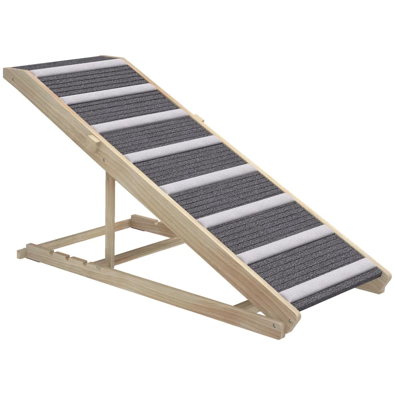 Rampa para Perros Plegable y Altura Ajustable 41-60 cm Rampa para Mascotas de Madera con Alfombrilla Antideslizante