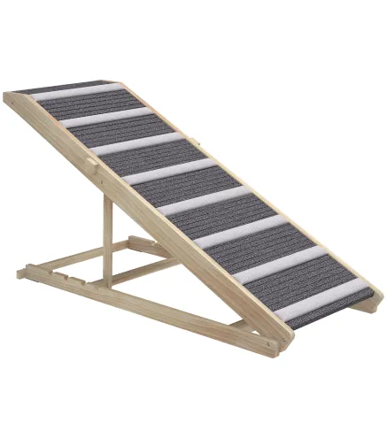Rampa para Perros Plegable y Altura Ajustable 41-60 cm Rampa para Mascotas de Madera con Alfombrilla Antideslizante
