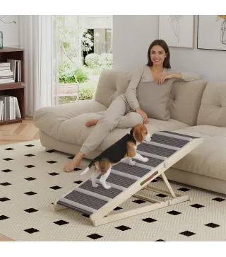 Rampa para Perros Plegable y Altura Ajustable 41-60 cm Rampa para Mascotas de Madera con Alfombrilla Antideslizante